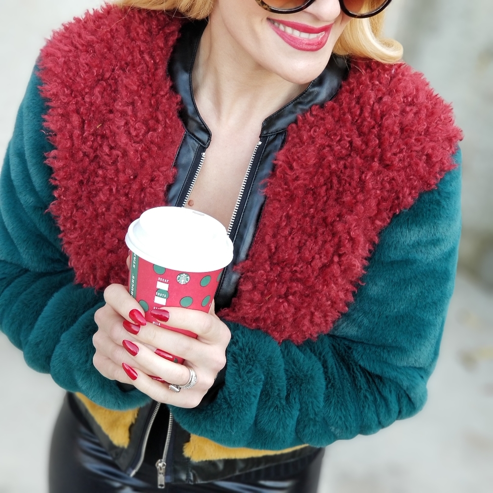 Womens multicolor Colorblock faux Fur Jacket Coat - Picture 3 of 4